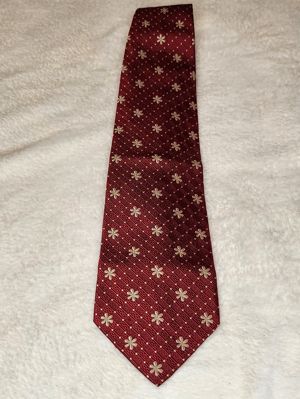 Valentino Red Floral Silk Geometric Vintage Men's Tie